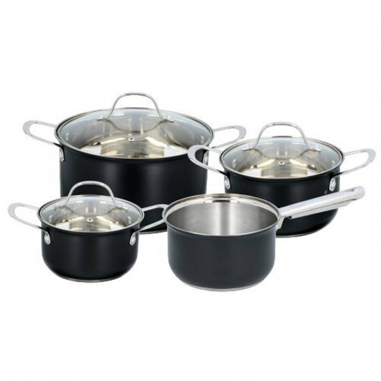 Alpina Pannenset - 4 Pannen, 3 Deksels - 7-delig - Alle Warmtebronnen - RVS - Mat Zwart