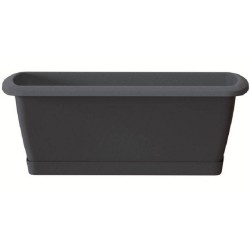 1x Kunststof Respana plantenbak/bloembak antraciet 59 cm inclusief onderzetter - Plantenbakken