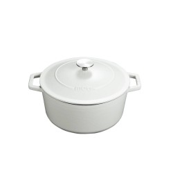 MOA Gietijzeren Braadpan 26 cm - Rond - met Deksel - ook voor Inductie - Wit - C26W