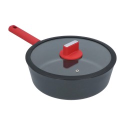 4goodz Aluminium Hapjespan met siliconen handvat 28 cm - zwart/rood