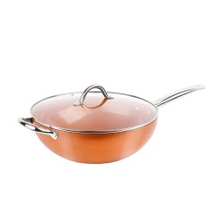 Swiss Pro+ Geperst Aluminium Wok Met Deksel 28CM Koper
