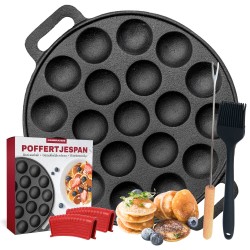MM Brands Poffertjespan - Poffertjesmaker - Inductie / Oven / BBQ - Inclusief Handvat, Borstel en Vorken
